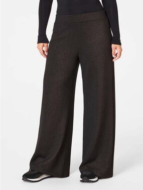 SPANX AirEssentials Shimmer Wide Leg Pant black gold sparkle large